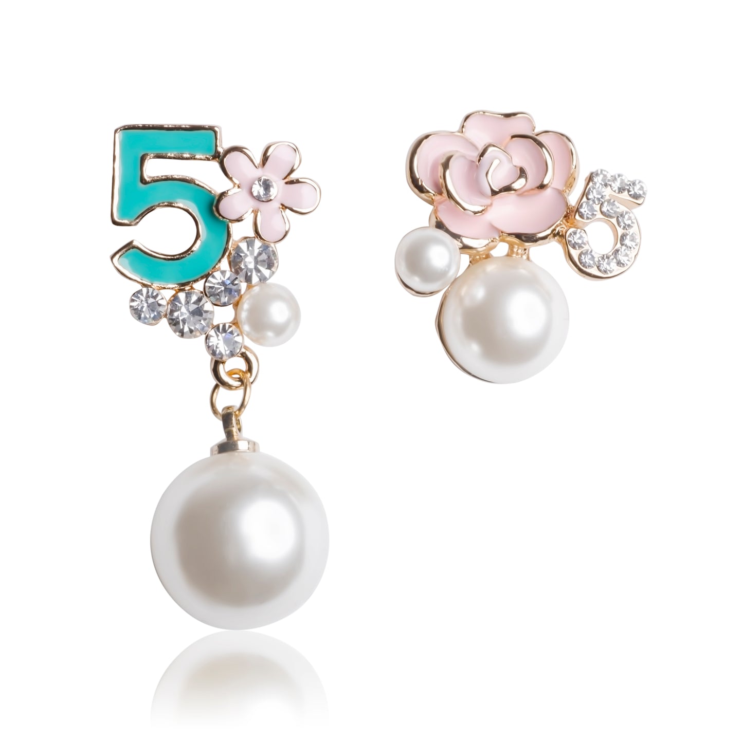 MISASHA Black Number Five Faux Pearl Dangle Earrings