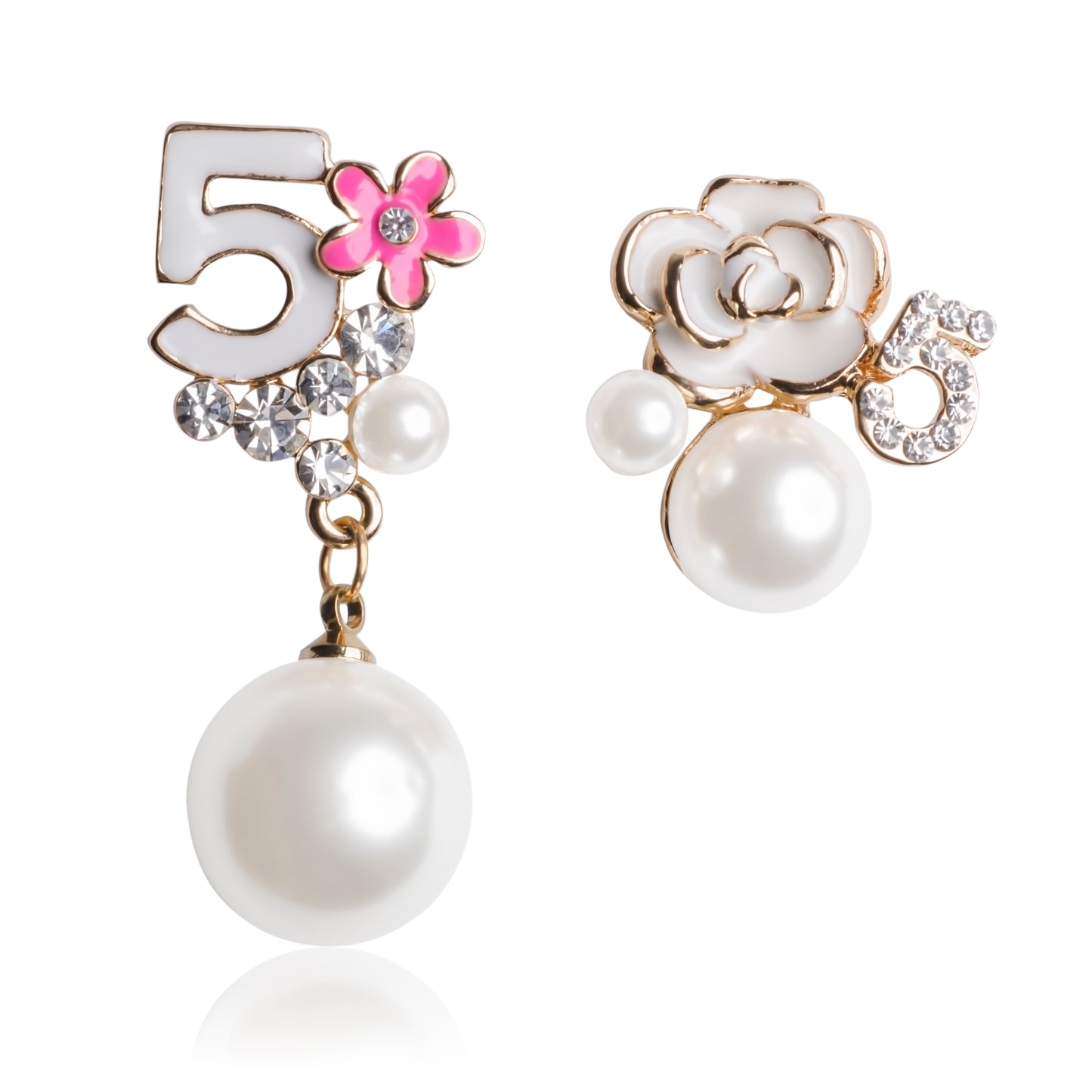 MISASHA Black Number Five Faux Pearl Dangle Earrings