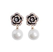 Fashion jewelry designer imitation pearl camellia charm dangle earrings for women (MISASHA black)