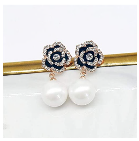 Fashion jewelry designer imitation pearl camellia charm dangle earrings for women (MISASHA black)