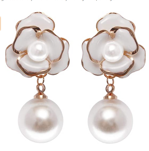 Fashion jewelry designer imitation pearl camellia charm dangle earrings for women (MISASHA black)