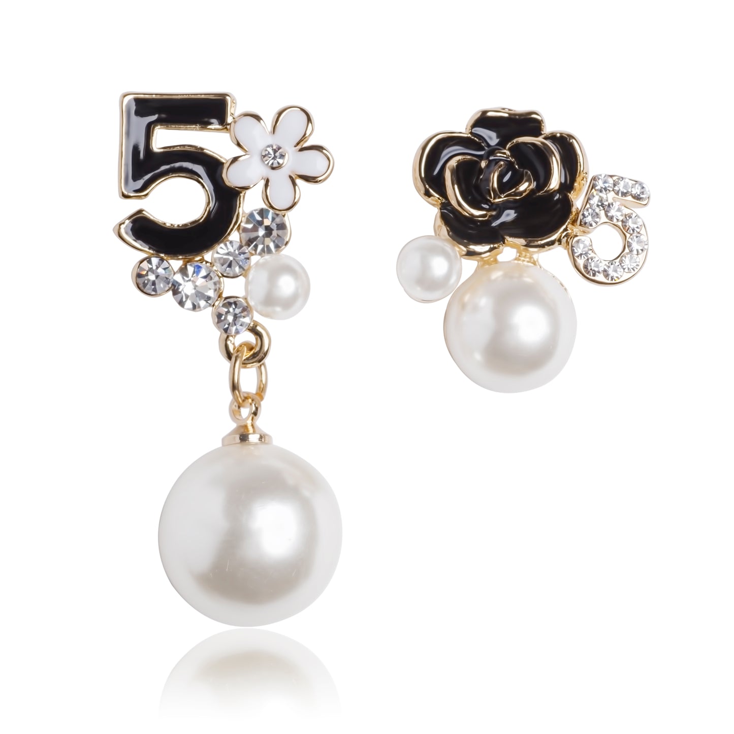 MISASHA Black Number Five Faux Pearl Dangle Earrings