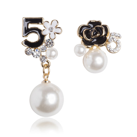 MISASHA Black Number Five Faux Pearl Dangle Earrings