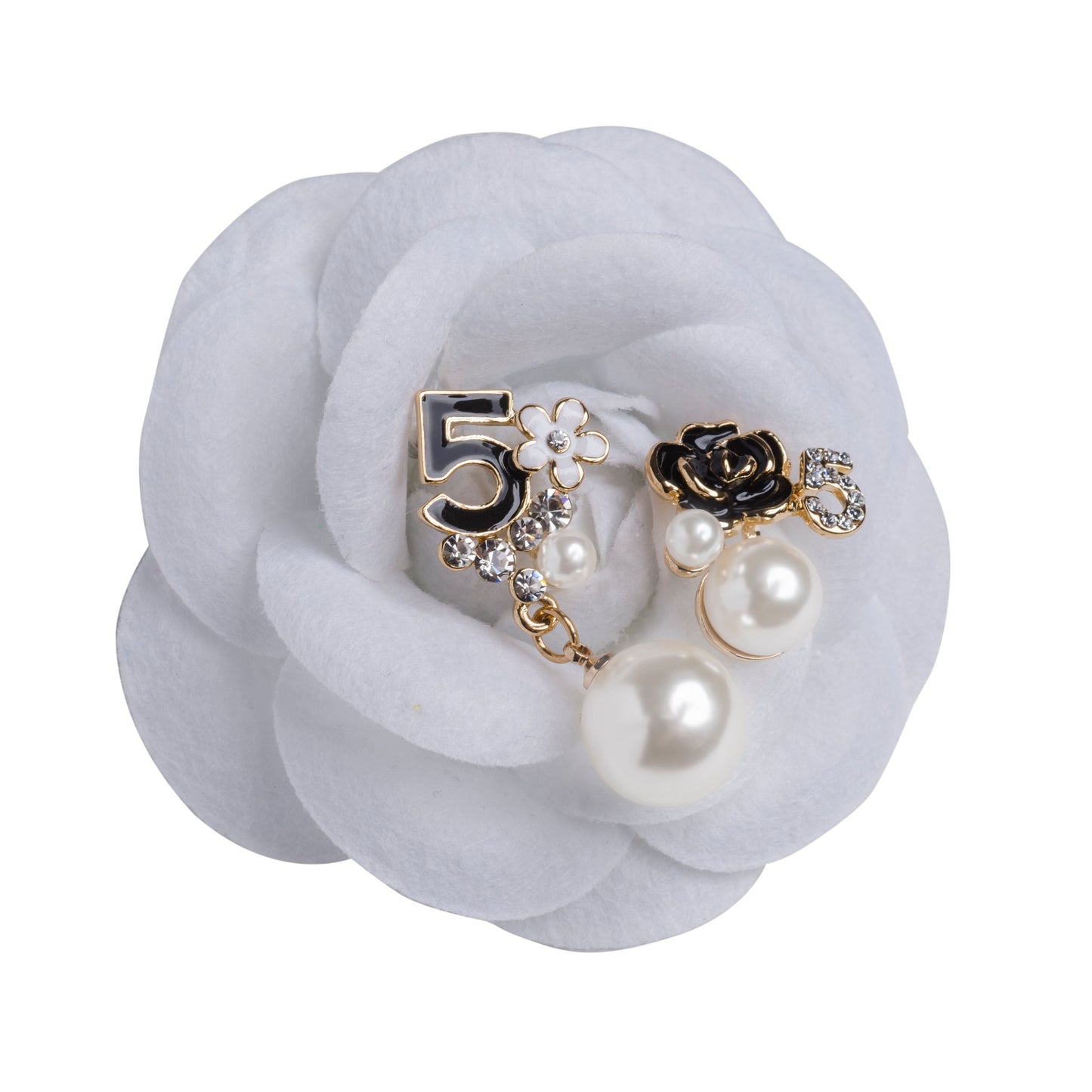 MISASHA Black Number Five Faux Pearl Dangle Earrings